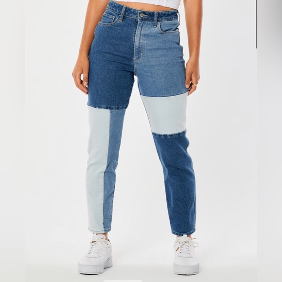 Hollister ULTRA HIGH-RISE PATCHWORK medium wash MOM JEANS size 00R W23/L27 new - Picture 6 of 6